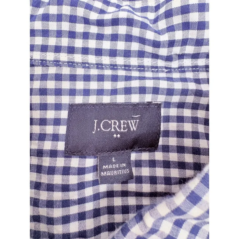 J.Crew Men’s Large Navy White Gingham Check Button Down Shirt Cotton Classic Fit